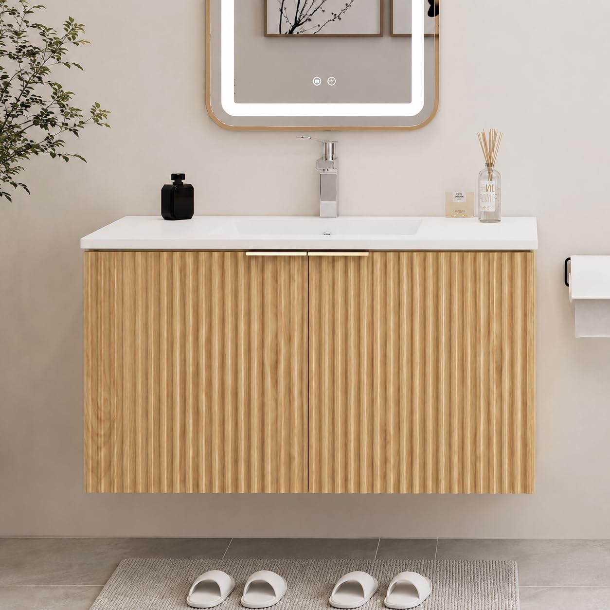 Furniture Hardware Fitting - Moderne zwevende badkamermeubel met golvende, gestructureerde
