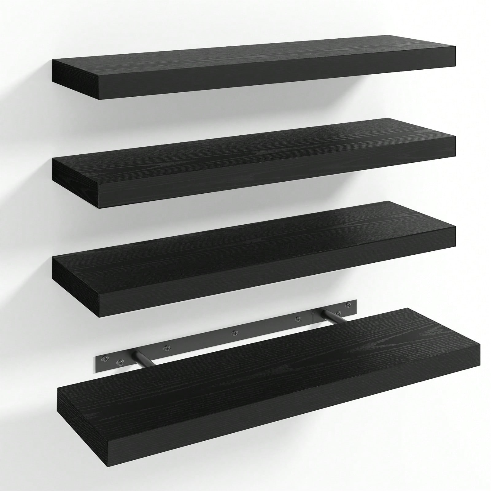 Shelf Bracket Pair - 4-delige set zwevende planken, moderne zwarte